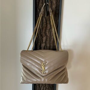 SAINT LAURENT 
Calfskin Quilted Monogram Medium Loulou Chain Satchel